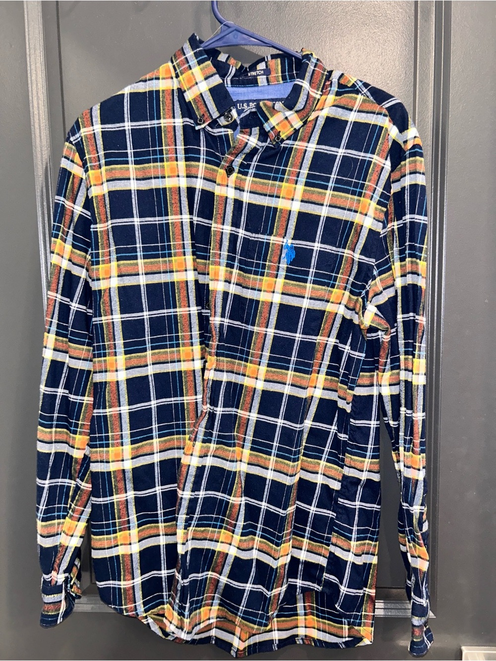 U.S. Polo Assn. Navy, Yellow & Orange Plaid Button-Down Shirt